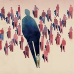 A pastor stands at the center of a gathered crowd.