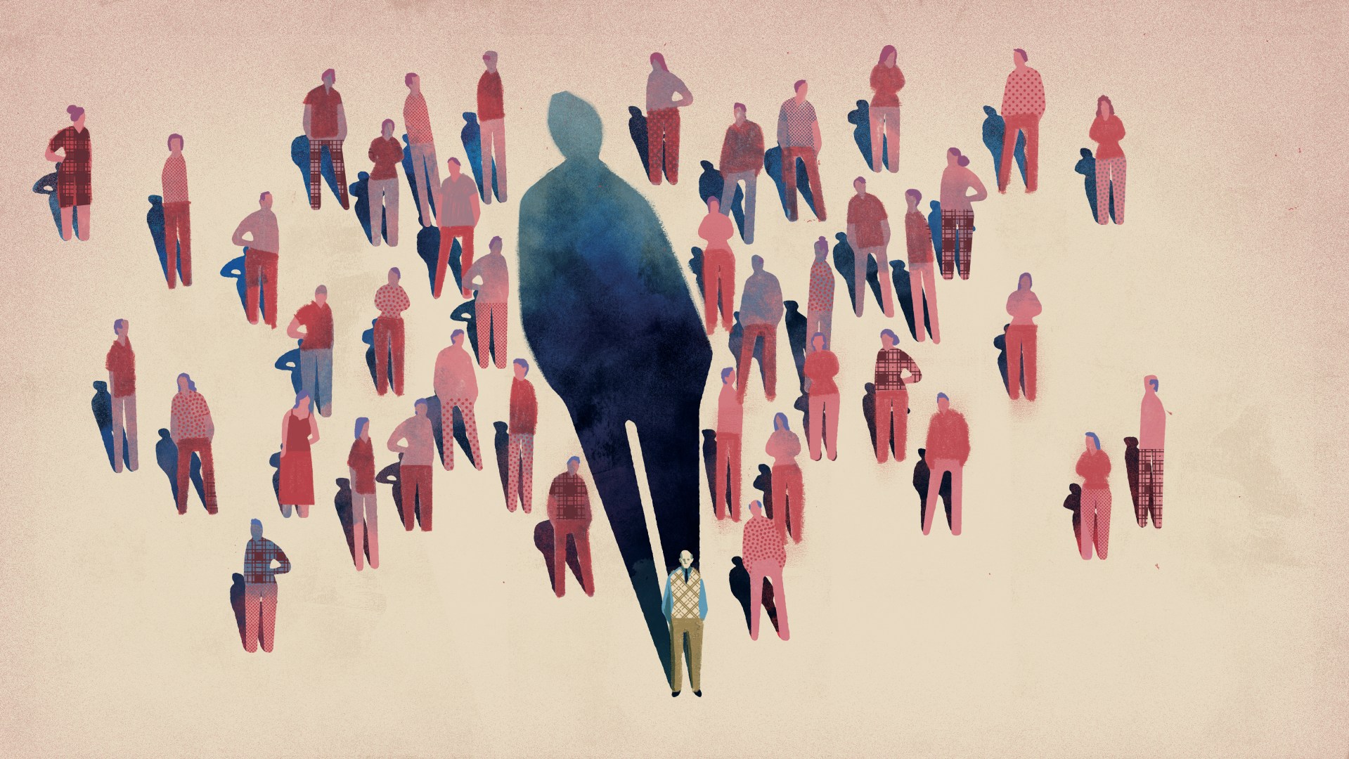 A pastor stands at the center of a gathered crowd.