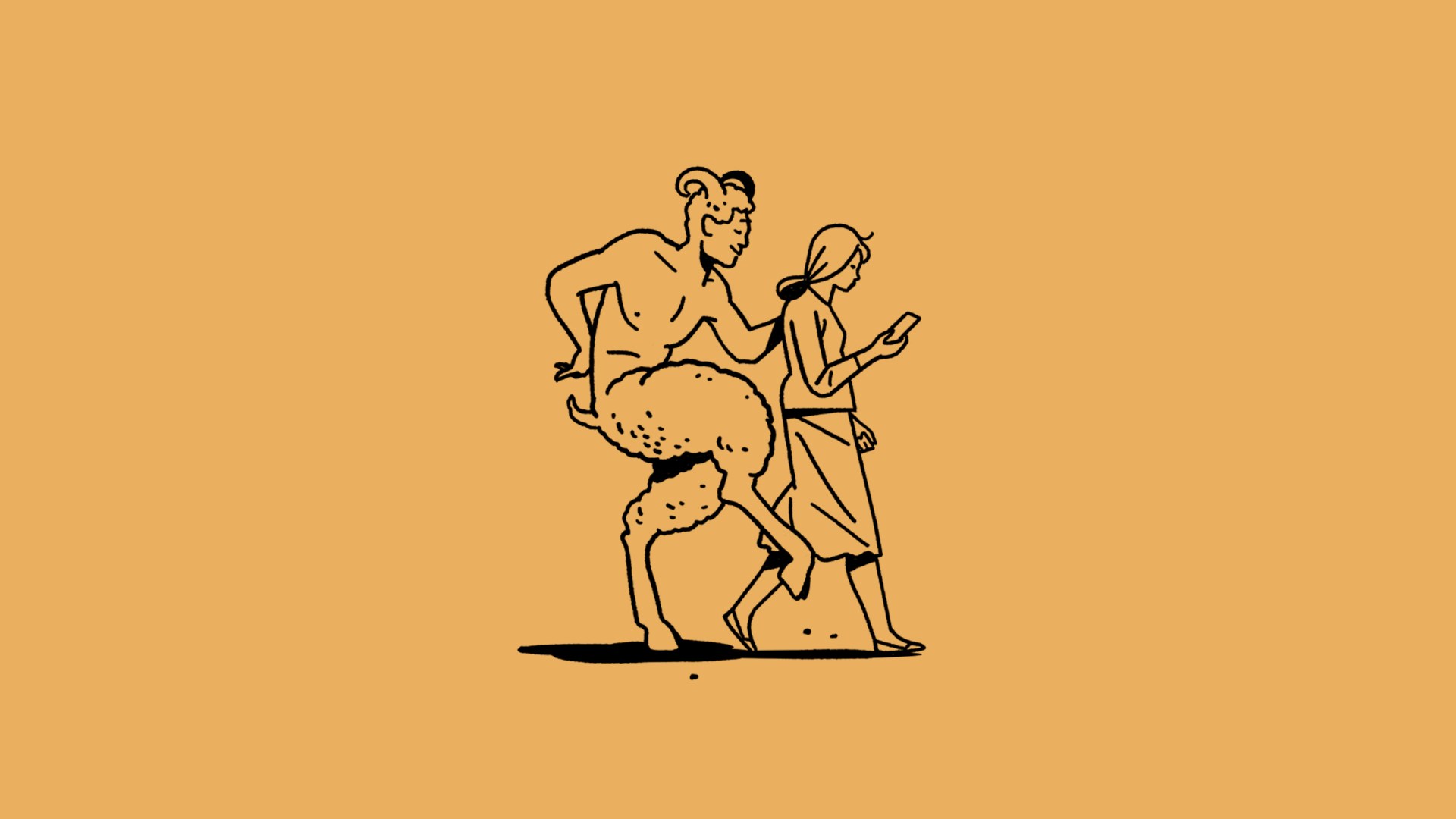 Pan following a woman on her phone