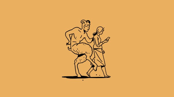 Pan following a woman on her phone