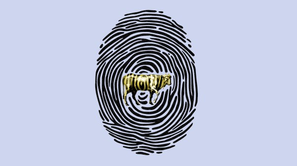 Sebuah sidik jari yang menampilkan gambar anak sapi emas.